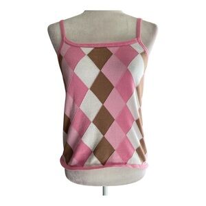 Vintage 90’s Y2k JG Hooks Pink Academia Preppy Argyle Tank size medium